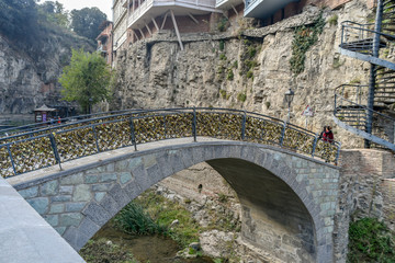 Naklejka premium Around Sulfur baths area, colorful building and bridges in the Old Town of Tbilisi