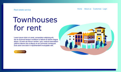 Web Design Landing Page Template.  Real estate service concept. Houses for rent. Group of cotteges