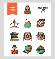 South Korea icon set 3. Include landmark, people, food, art and more. Filled Outline icons Design. vector illustration
