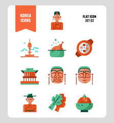 South Korea icon set 3. Include landmark, people, food, art and more. Flat icons Design. vector illustration