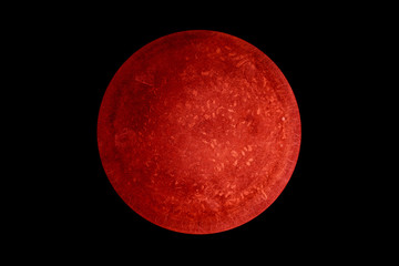 Abstract image of planet Mars from the surface of an old griddle on a black background in space.