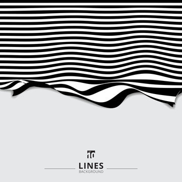 Abstract striped black and white curved line stripe wave background.