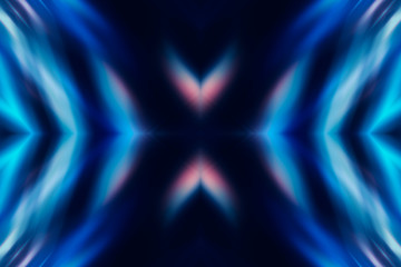 Obraz premium Dark abstract futuristic background. Neon lines glow. Neon lines, shapes. Multi-colored glow, blurry lights, bokeh. Empty stage background