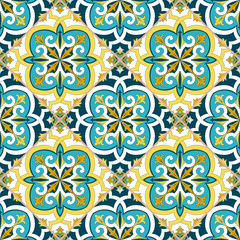 Italian tile pattern vector seamless with flowers ornaments. Portuguese azulejos, mexican talavera, sicily majolica, spanish design. Ceramic texture for kitchen wallpaper or bathroom flooring.