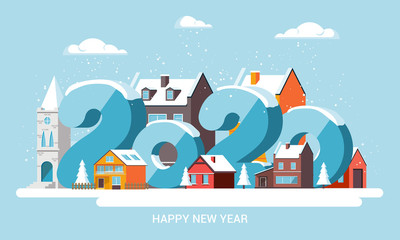 Fototapeta na wymiar Flat design concept banner - Happy New Year