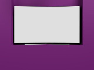 curved empty screen fuhd tv 3d render on color podium