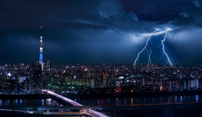 Thunder strom in Tokyo city of Japan