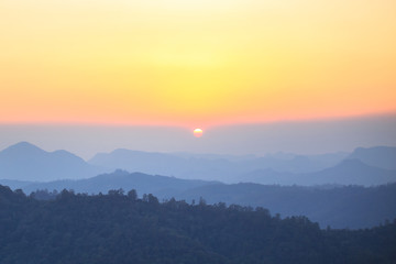 Sunset over hill or mountain of Thailand.