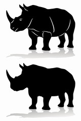 isolated silhouette of rhino , vector drawing