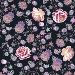 Fototapeten Seamless romantic pattern with arden and fantasy flowers, leaves © Happy Dragon
