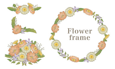 草花のフレームのイラスト:暖色
