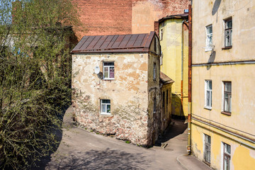 Fototapeta na wymiar Vyborg city, Krepostnaya street, 13A, the oldest residential building in Russia