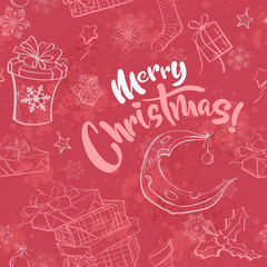 Naklejka premium Vector merry christmas illustration seamless with moon cheese, sock, gift, star