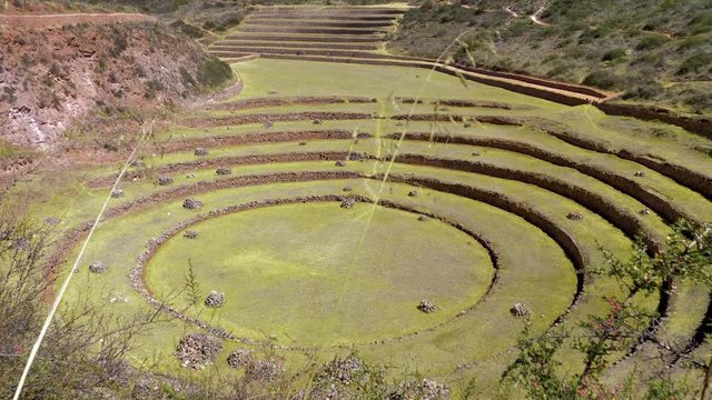 Ancient Inca agricultural experiment station. A unique ancient circular terraces at Moray. Cusco region, Peru.
