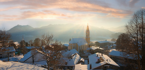 schliersee village, view from weinberg hill in winter