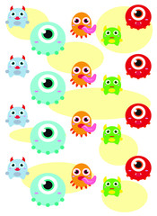 children's cartoon pattern with colored monsters on a white background