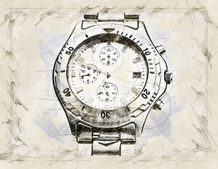 Illustration sketch of a project to realise a Automatic wrist watch