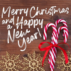 Christmas greeting card template with a bunch of caramel red canes