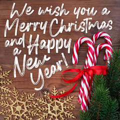 Christmas greeting card template with a bunch of caramel red canes