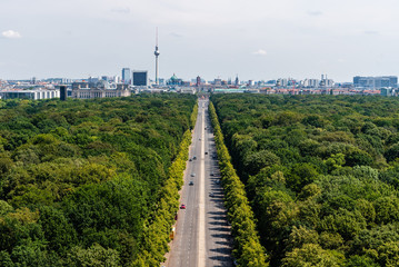 Aerial view of Tiergarten Park and main landmarks of city of Berlin, Germany