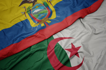 waving colorful flag of algeria and national flag of ecuador.