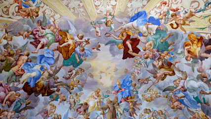 Foto di un affresco scattata al Sacro monte di Orta. - obrazy, fototapety, plakaty