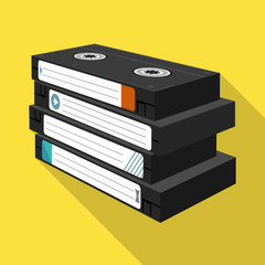 Vector illustration of cassette and videotape sign. Web element of cassette and stack stock symbol for web.