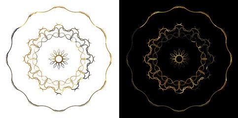 Soft ornament illustration ramadan islamic round pattern. Black and Gold background