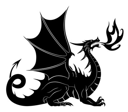recommend clip art: Dragon silhouette with fire