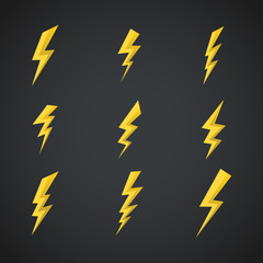 Lightning icons set. Vector symbols set on dark  - 303521340