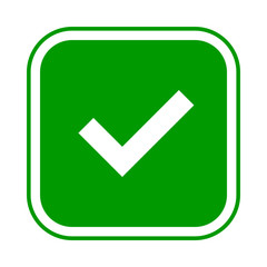 Square green check mark icon, button, tick symbol on white background