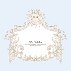 Border, frame label In baroque, rococo victorian renaissance style. Trendy floral vintage pattern. Vector illustration