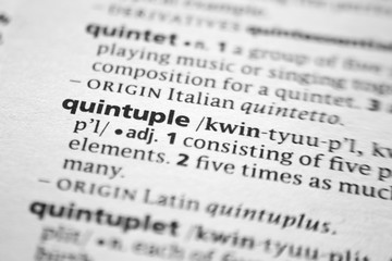 Word or phrase Quintuple in a dictionary.