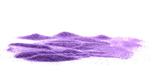 Decorative purple sand pile, isolated on white background