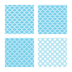 Fototapeta premium Set of blue fishscale pattern in decorative style