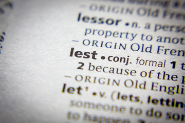 Word or phrase Lest in a dictionary.