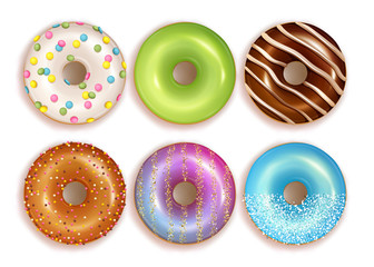 Colorful realistic vector donuts set.