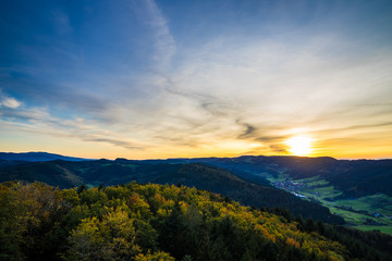 Germany, Endless view over beautiful untouched natural black forest nature landscape above tree...