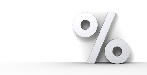 percent percentage sign white symbol sale discount icon 3d rendering