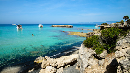 Fototapeta na wymiar famous blue lagoon place, Cyprus Akamas Peninsula National Park