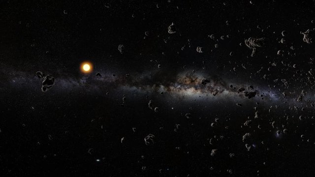 asteroid swarm in the solar system, science fiction space scene, 4k loop