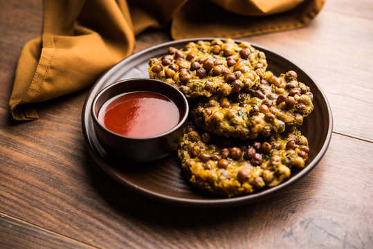Chana Dal Bhabra / Babra served with tomato ketchup, popular food from Bihar / Bhojpur of India