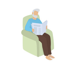 Naklejka na ściany i meble Isolated vector illustration of grandfather sitting in the armchair