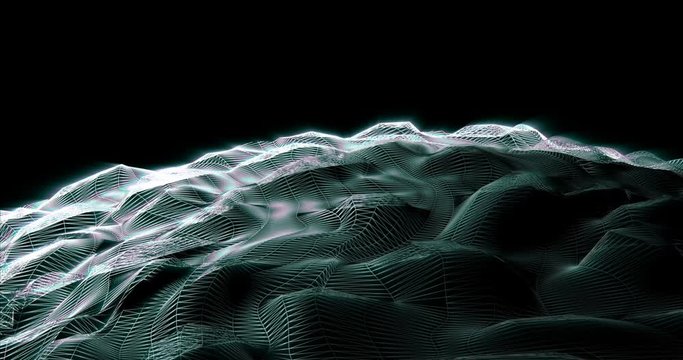 Abstract wireframe blurred and multicolored surface. Lines as low-poly surface with waves and peaks. Retro minimal high tech backdrop in 3d, minimal cyberspace background. Shine and bright colors