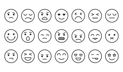 Different emotions, smile face icons, outline design. Vector illustration