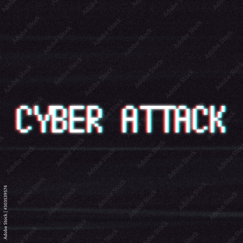 Aufkleber Cyber Attack Inscription In Pixel Noise Style Over Dark Background