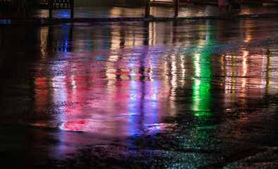  Streets after rain with reflections of light on wet roadway