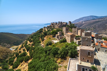 Fototapeta premium Vathia the impressive traditional village of Mani with the characteristic tower houses