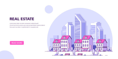 Urban landscape illustration, flat style banner design	