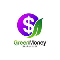 Money with Leaf Logo Design Concept Vector. Green Money Health Logo Template. Icon Symbol. Illustration